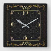 アールデコエレガントブラックと金ゴールド スクエア壁時計 (正面)