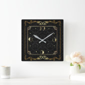 アールデコエレガントブラックと金ゴールド スクエア壁時計 (ホーム)