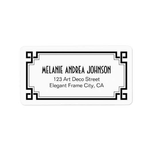 アールデコエレガントブラックフレーム白差出人住所 ラベル (正面)