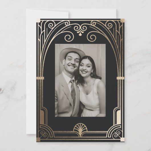 アールデコエレガントブラック金ゴールド20クラシックs結婚の 招待状 (裏面)