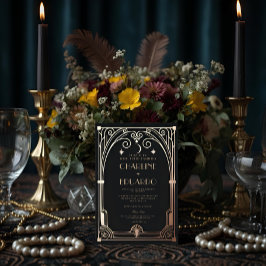 アールデコエレガントブラック金ゴールド20クラシックs結婚の 箔招待状