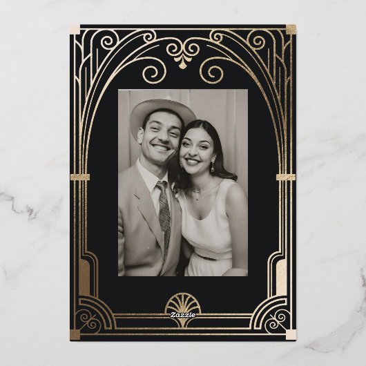 アールデコエレガントブラック金ゴールド20クラシックs結婚の 箔招待状 (裏面)