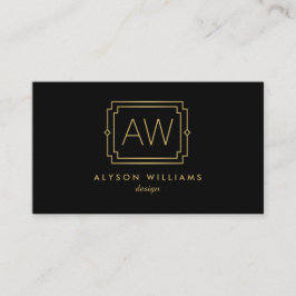 アールデコエレガントプロフェッショナルモノグラムブラック/金ゴールド 名刺