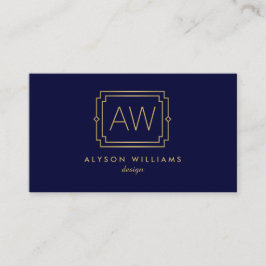 アールデコエレガントプロフェッショナルモノグラム海軍/金ゴールド 名刺