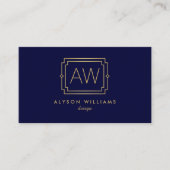 アールデコエレガントプロフェッショナルモノグラム海軍/金ゴールド 名刺 (正面)