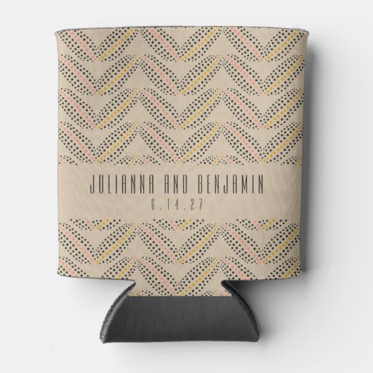 アールデコエレガントベージュジオメトリックカスタムウェディング 缶クーラー (正面)