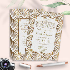 アールデコエレガントホワイト金ゴールドギャツビー20結婚s 招待状