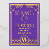 アールデコエレガントホースダービーパーティーパープル金ゴールド 箔招待状 (正面)