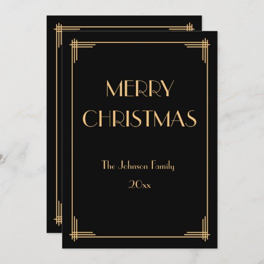 アールデコエレガントメリークリスマスホリデーカード 招待状 (正面/裏面)