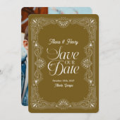 アールデコエレガントヴィンテージ結婚式の日付の保存 招待状 (正面/裏面)