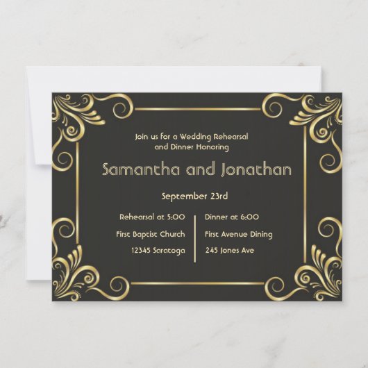 アールデコエレガントヴィンテージ結婚式リハーサル 招待状 (正面)