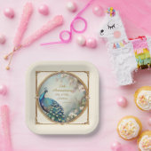 アールデコエレガント孔雀の花50周年 ペーパープレート (パーティー)