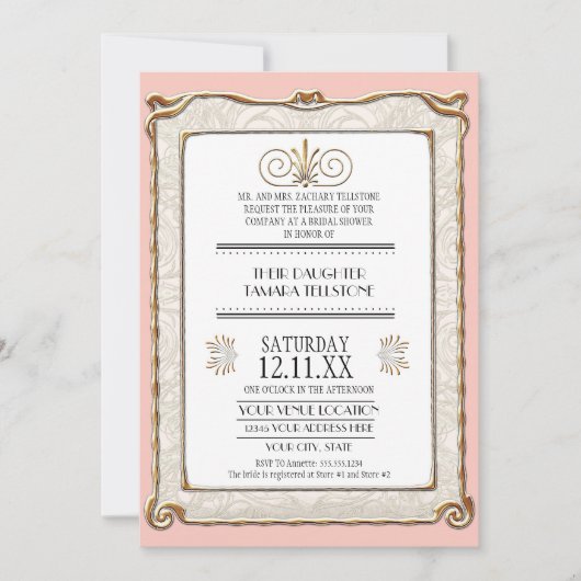 アールデコエレガント新しいギャツビー金ゴールドnレース1920s 招待状 (正面)