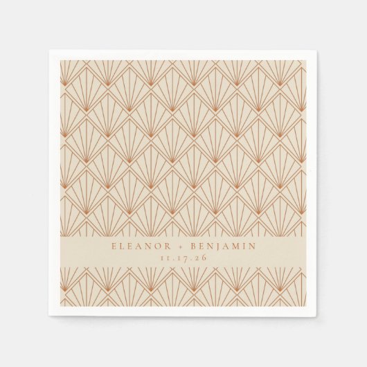 アールデコエレガント燃えたオレンジ色のカスタムウェディング スタンダードカクテルナプキン (正面)