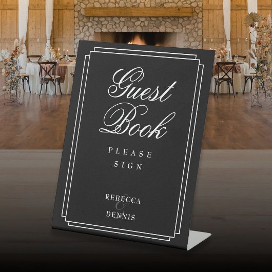 アールデコエレガント白黒ゲストブック 台座サイン