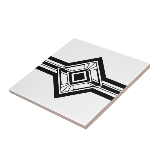 アールデコエレガント白黒幾何縁ど タイル (側面)