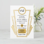 アールデコエレガント結婚式招待状ホワイト金ゴールド 招待状 (スタンド正面)
