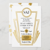 アールデコエレガント結婚式招待状ホワイト金ゴールド 招待状 (正面/裏面)