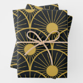 アールデコエレガント金ゴールドのSun Pattern on Black ラッピングペーパーシート (インサイチュ)