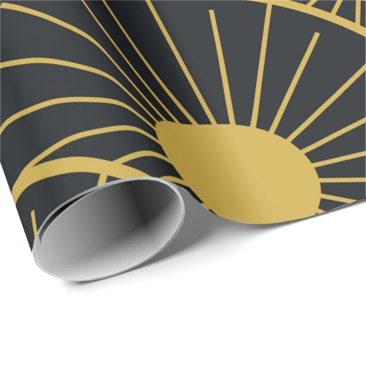 アールデコエレガント金ゴールドのSun Pattern on Black ラッピングペーパー (ロールコーナー)