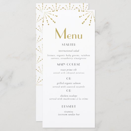 アールデコエレガント金ゴールドファン花ブライダルシャワー メニュー (正面/裏面)