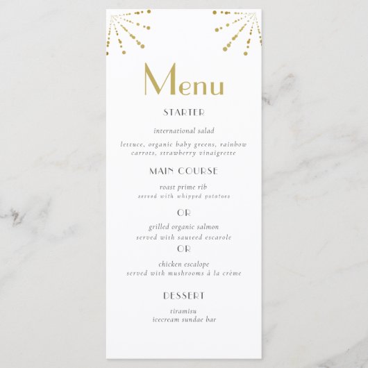 アールデコエレガント金ゴールドファン花ブライダルシャワー メニュー (正面)