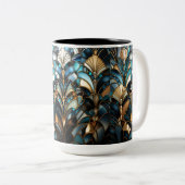 アールデコエレガント金ゴールド宝石ビーズターコイズブラック ツートーンマグカップ (正面右)