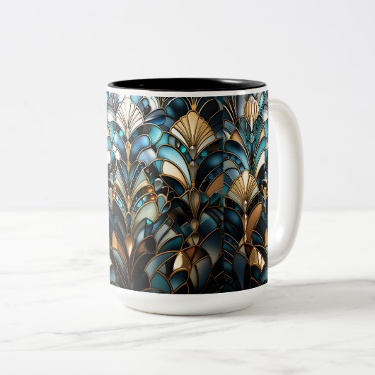 アールデコエレガント金ゴールド宝石ビーズターコイズブラック ツートーンマグカップ (正面右)