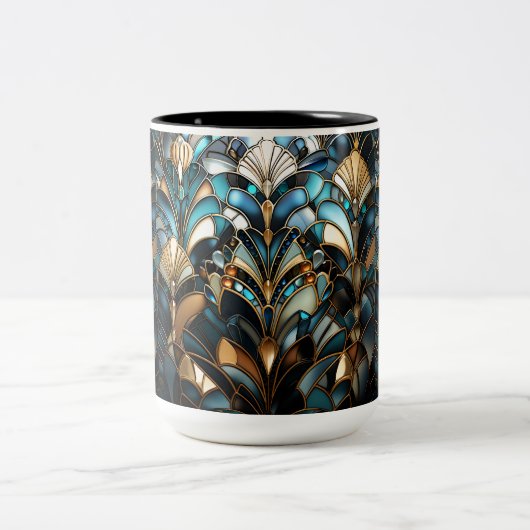 アールデコエレガント金ゴールド宝石ビーズターコイズブラック ツートーンマグカップ (中央)