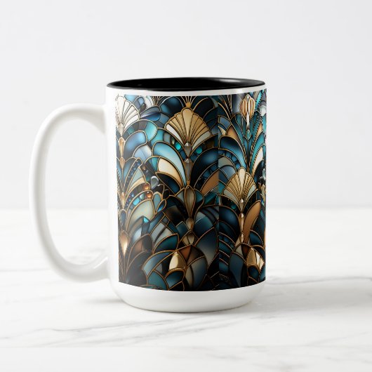 アールデコエレガント金ゴールド宝石ビーズターコイズブラック ツートーンマグカップ (左)