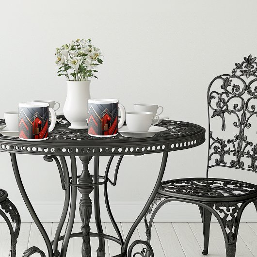 アールデコエレガント金ゴールド黒の赤 ジャンボコーヒーマグカップ