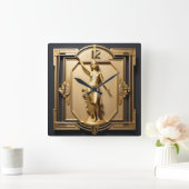 アールデコエレガント金ゴールド スクエア壁時計 (ホーム)