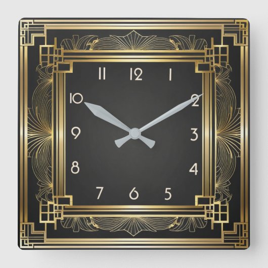 アールデコエレガント金ゴールド スクエア壁時計 (正面)