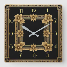 アールデコエレガント金ゴールド スクエア壁時計