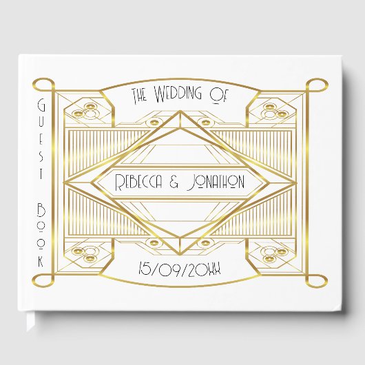 アールデコエレガント金ゴールド&ホワイトゲストブック ゲストブック (正面)