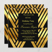 アールデコエレガント60th誕生日パーティー金ゴールドブラックイン 招待状 (正面/裏面)