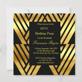 アールデコエレガント60th誕生日パーティー金ゴールドブラックイン 招待状