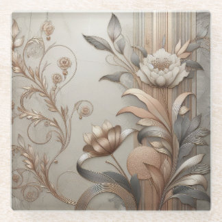 アールデコエレガント：植物学と幾何学級 ガラスコースター