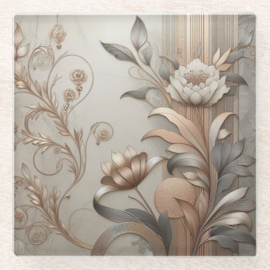 アールデコエレガント：植物学と幾何学級 ガラスコースター (正面)