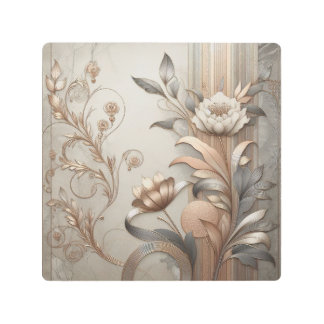 アールデコエレガント：植物学と幾何学級 メタルプリント