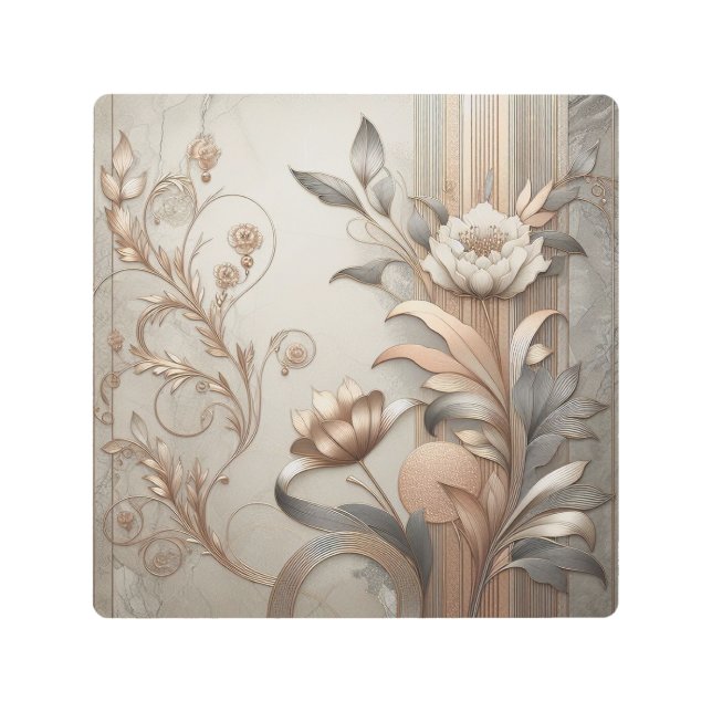 アールデコエレガント：植物学と幾何学級 メタルプリント (正面)