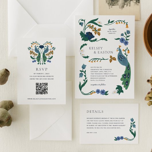 アールデコエレガントRSVPエンクロージャカードとQRコード 出欠カード