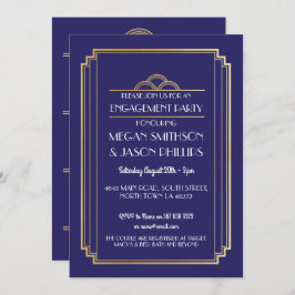 アールデコエンゲージメントパーティー招待状 ネイビー ゴールド 1920年代 招待状