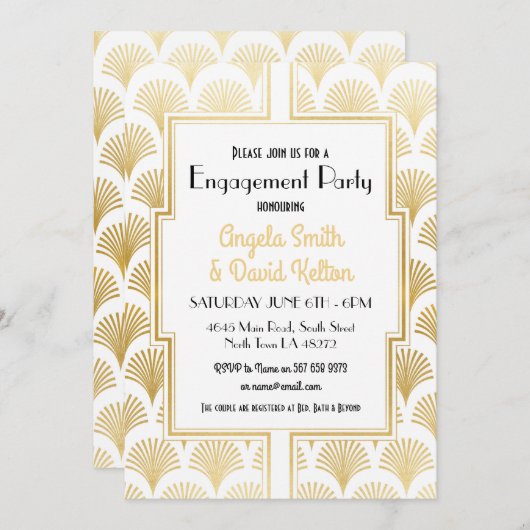 アールデコエンゲージメント ガッツビー 1920年代 白&ゴールド 招待状 (正面/裏面)