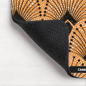 アールデコオレンジ白黒レトロ孔雀パターン マウスパッド (コーナー)