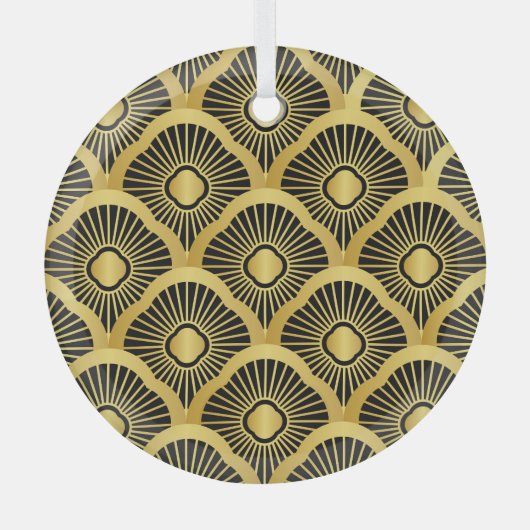 アールデコオーナメント：シームレスなヴィンテージパターン ガラスオーナメント (正面)
