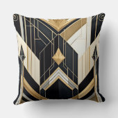 アールデコオールド金ゴールドブラックジオメトリックトリデザイン クッション (裏面)