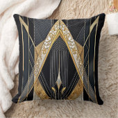 アールデコオールド金ゴールドブラックジオメトリックレースデザイン クッション (ブランケット)