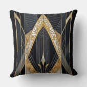 アールデコオールド金ゴールドブラックジオメトリックレースデザイン クッション (裏面)