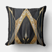 アールデコオールド金ゴールドブラックジオメトリックレースデザイン クッション (正面)